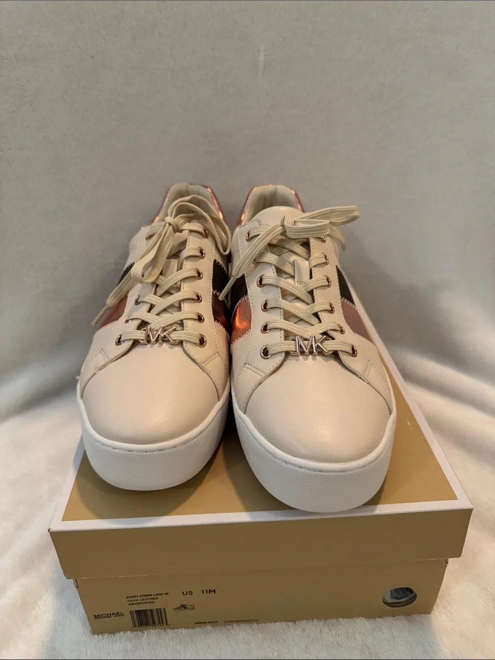 Michael Kors Cream Leather Platform Sneakers with Copper Accents
